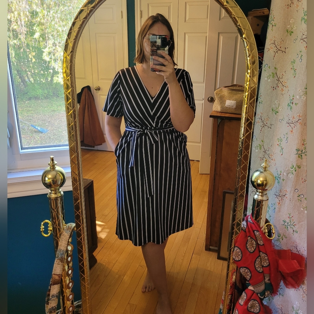 George Black and White Striped Midi Dress